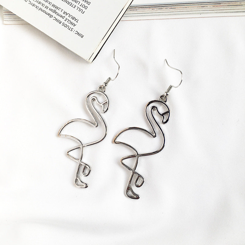 Chic Flamingo Long Alloy Earrings, Stylish Hollow Fashion Earrings