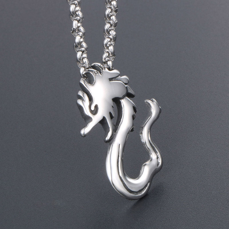 Titanium Steel Dragon Pendant Necklace for Men - Fashionable Nightclub Accessory