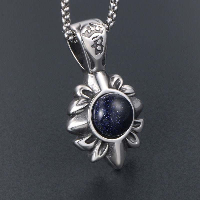 Retro Titanium Steel Blue Sandstone Pendant Necklace for Stylish Individuals