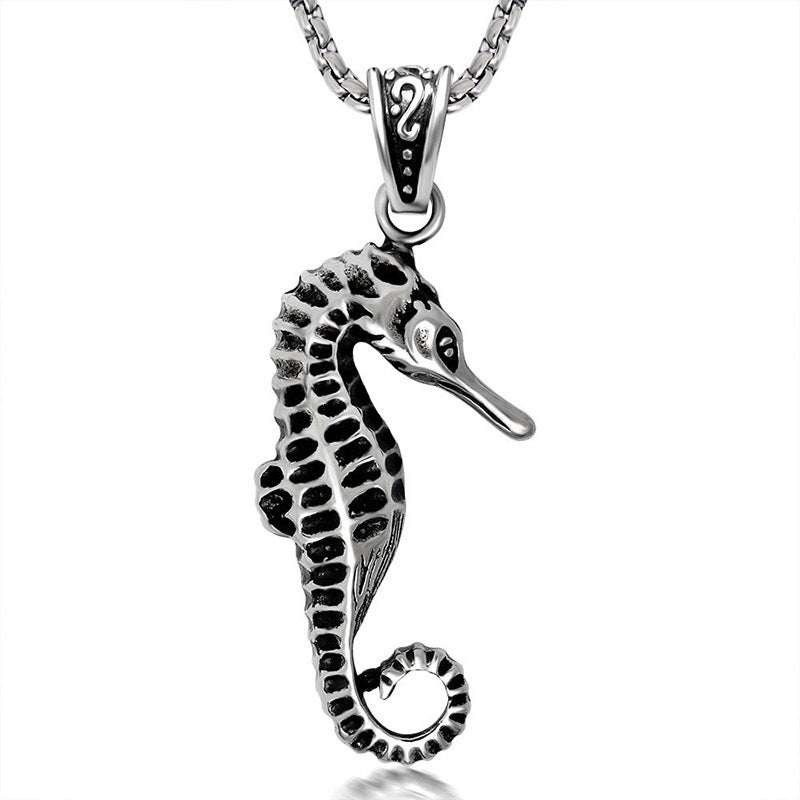 Personalized Retro Seahorse Pendant Necklace for Men in Titanium Steel