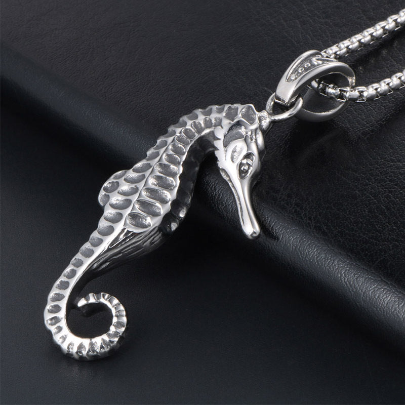 Personalized Retro Seahorse Pendant Necklace for Men in Titanium Steel