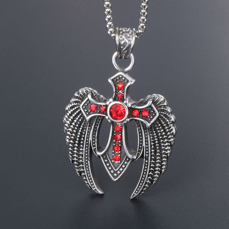 Men's Bold Eagle Dapeng Wings Red Zircon Pendant Necklace, Custom Titanium Steel Fashion Jewelry for Him