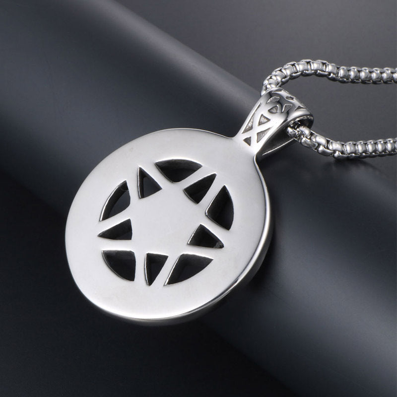 Men's Vintage Korean Titanium Steel Necklace with Lucky Pentagram Star Charm