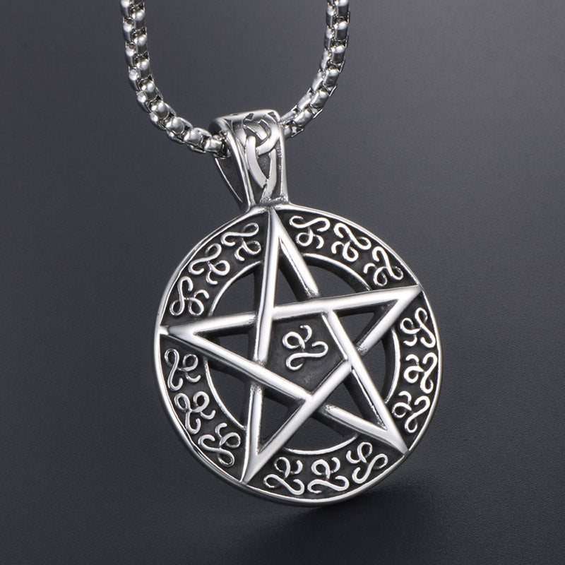 Men's Vintage Korean Titanium Steel Necklace with Lucky Pentagram Star Charm