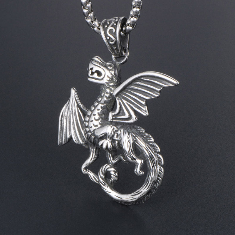 Titanium Steel Dark Dragon Fighter Pendant Necklace for Men - Punk Style Jewelry