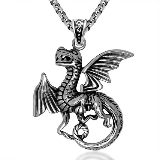 Titanium Steel Dark Dragon Fighter Pendant Necklace for Men - Punk Style Jewelry