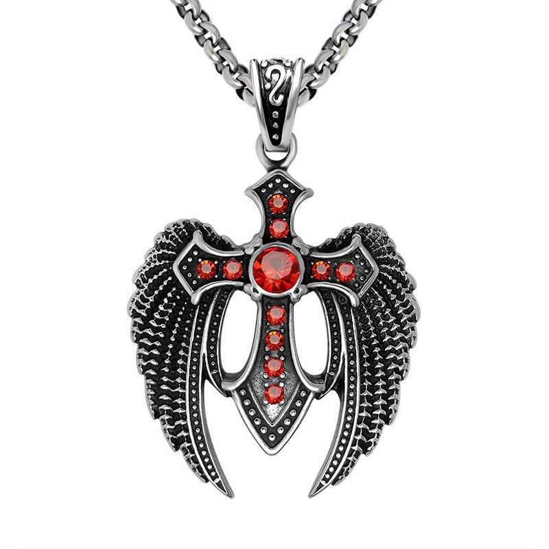 Men's Bold Eagle Dapeng Wings Red Zircon Pendant Necklace, Custom Titanium Steel Fashion Jewelry for Him