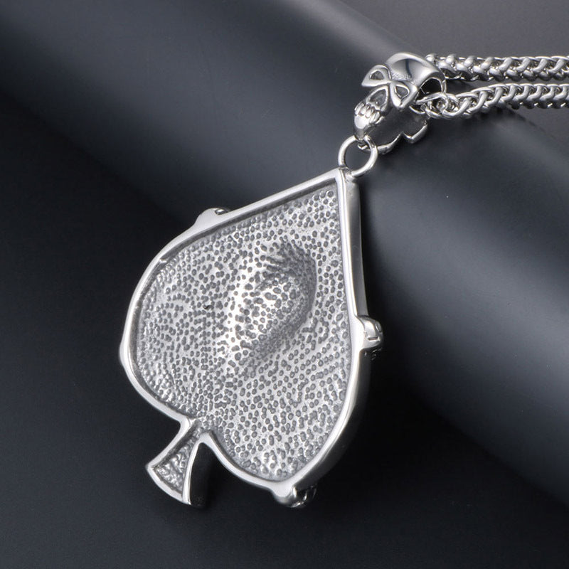 Vintage-Inspired Titanium Steel Skull Heart Spade Pendant Necklace for Men