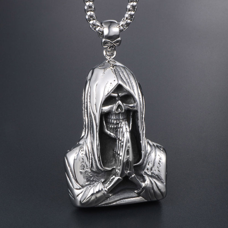 Oversized Titanium Steel Retro Pendant Necklace for Men - Grim Reaper Skull Design