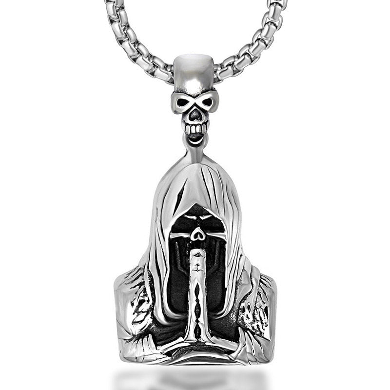 Oversized Titanium Steel Retro Pendant Necklace for Men - Grim Reaper Skull Design