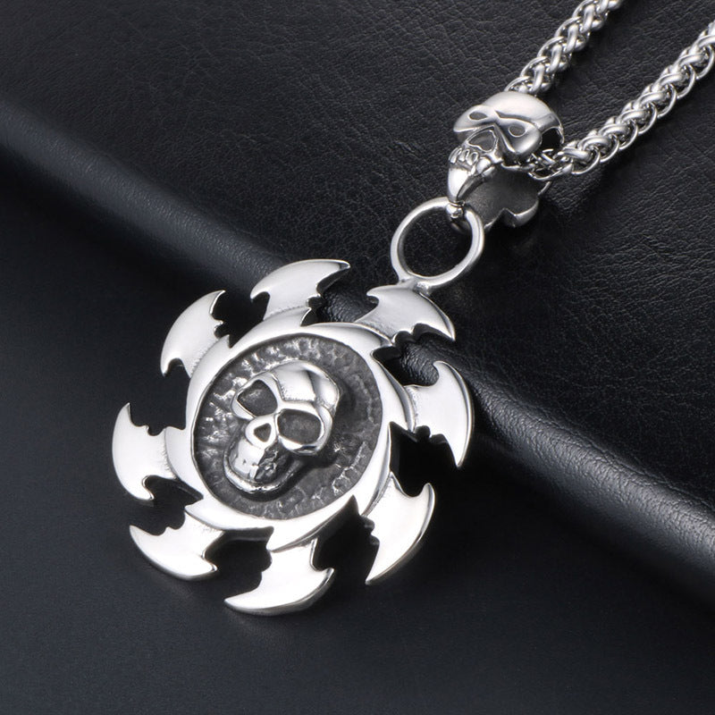 Retro Flame Skull Titanium Steel Pendant Necklace for Men