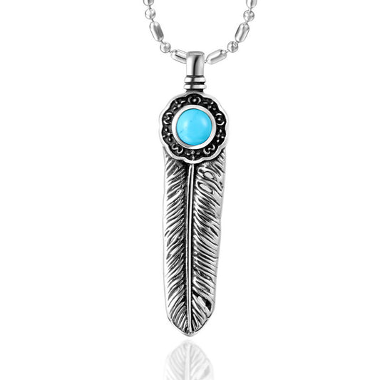 Vintage Gothic Titanium Steel Cross Feather Pendant Necklace for Men