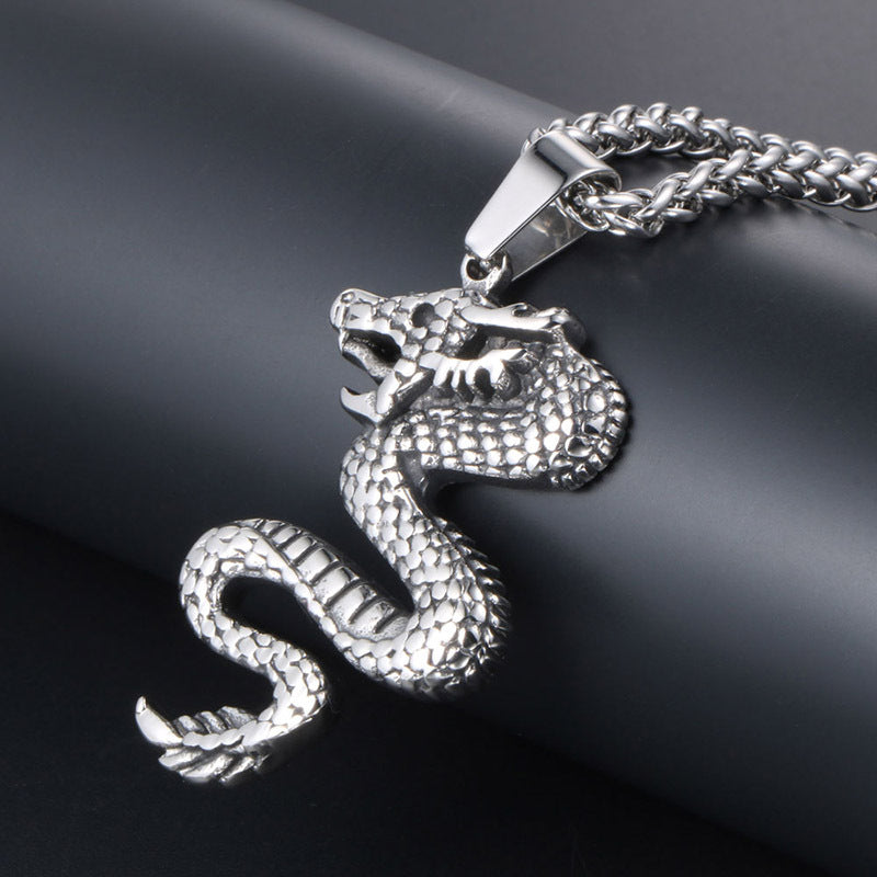 Fierce Dragon Emblem Necklace in Titanium Steel - Bold Hip-Hop Jewelry for Men