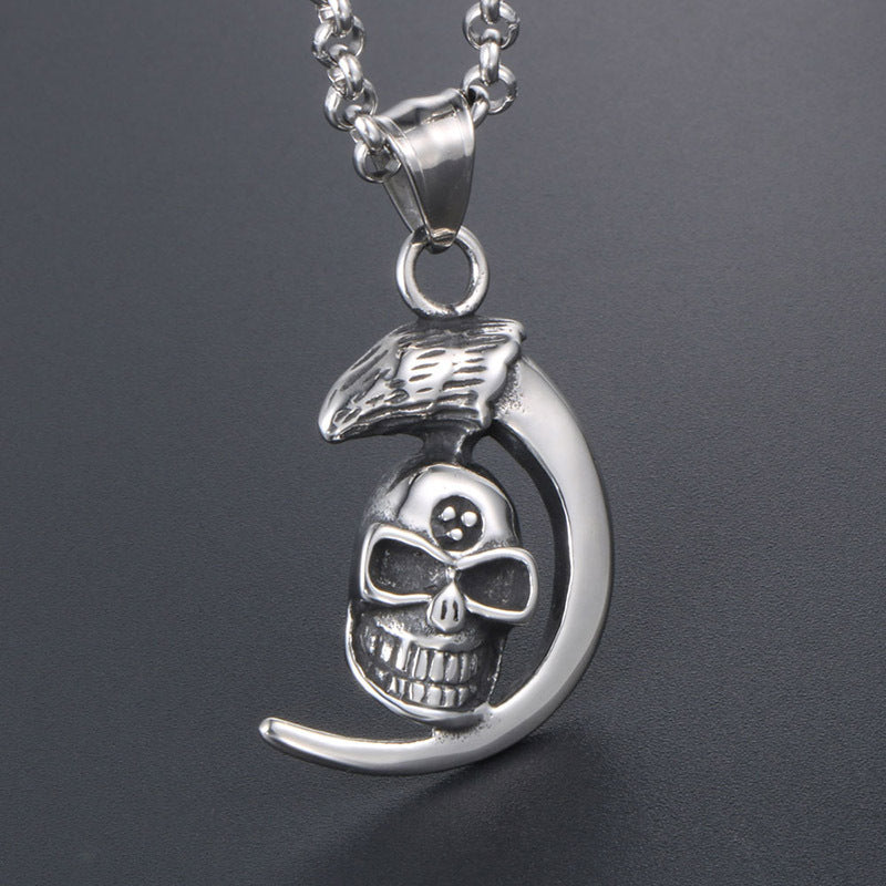 Edgy Titanium Steel Men's Moon Skull Pendant Necklace - Stand Out Fashion Statement