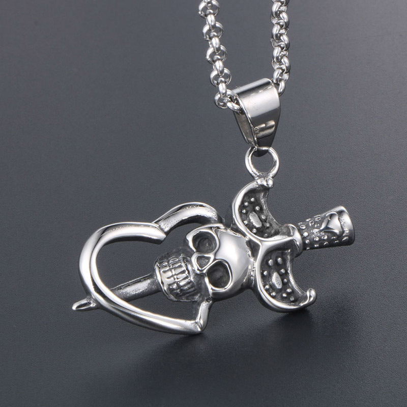 Men's Playful Titanium Steel Smiley Devil Face Pendant Necklace from the Happy Corner Collection