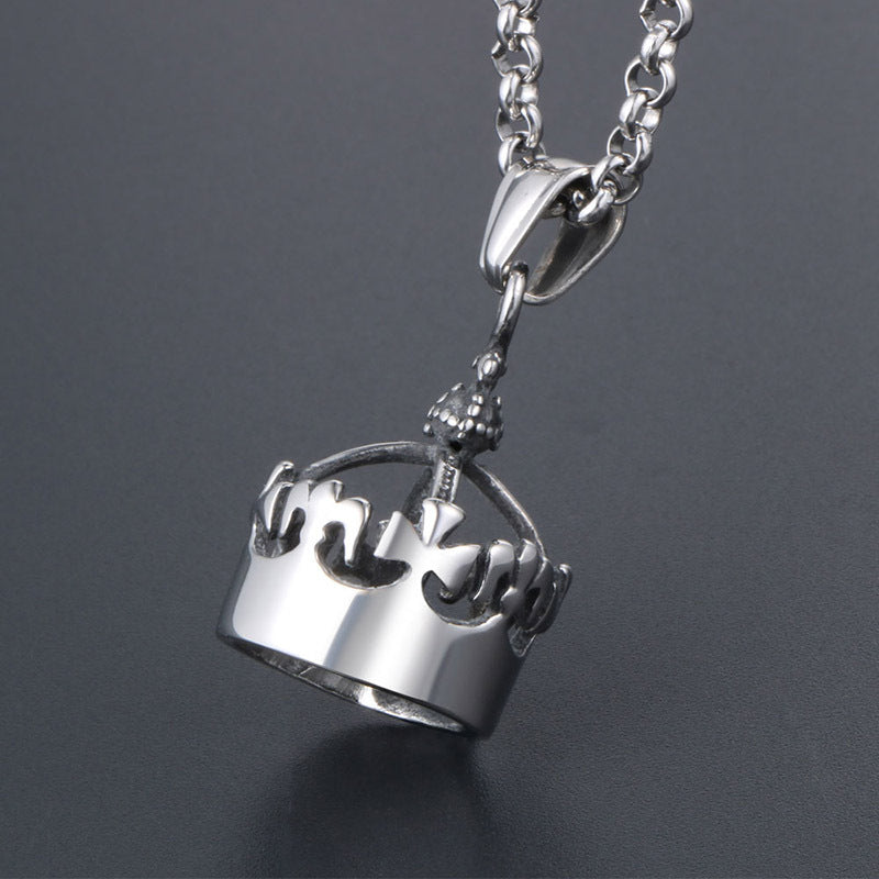 Titanium Steel Retro Crown Pendant Necklace - Trendy Unisex Jewelry for Men and Women