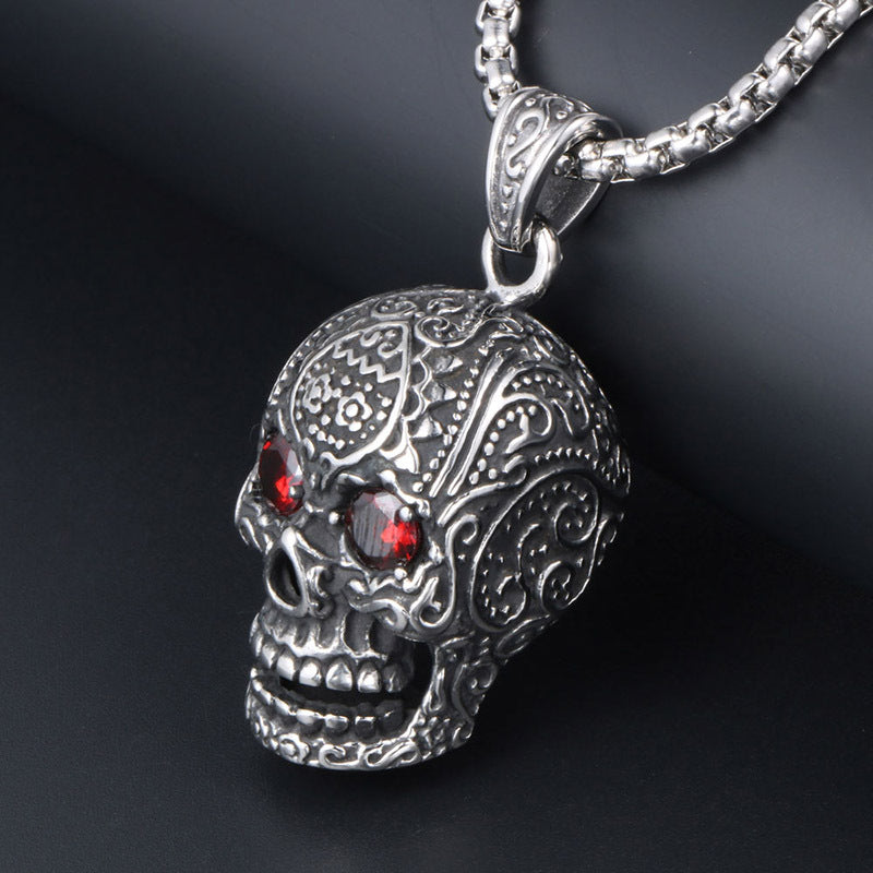 Red Eye Skull Pendant - Retro Punk Titanium Steel Accessory for Men and Women