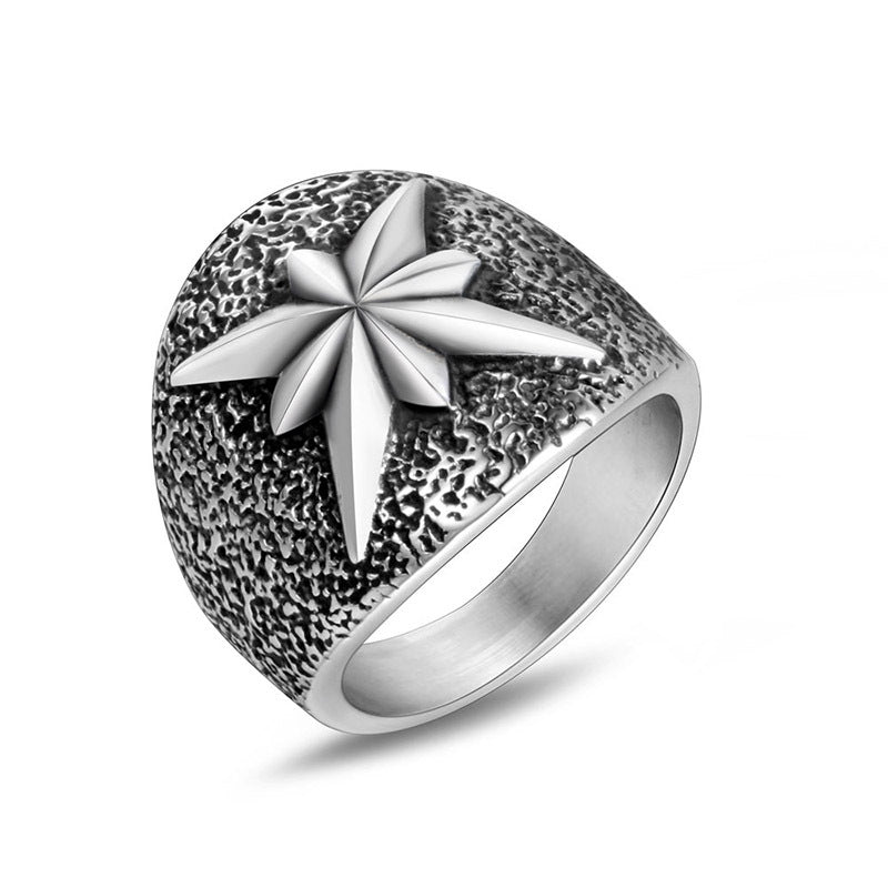 Retro Titanium Steel Star Anise Flower Ring for Men - Hipster Accessories Wholesale