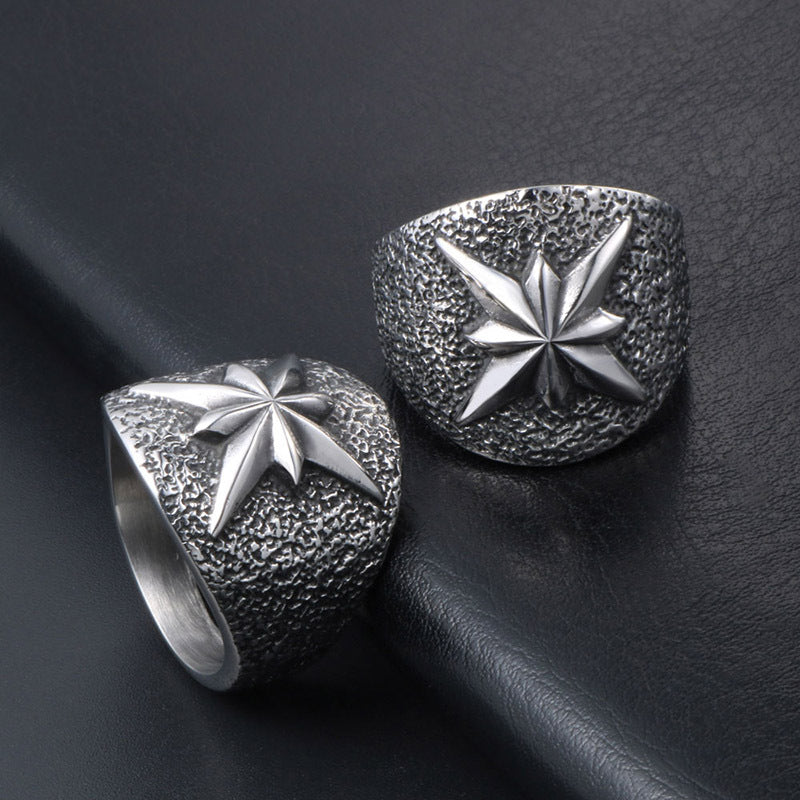 Retro Titanium Steel Star Anise Flower Ring for Men - Hipster Accessories Wholesale