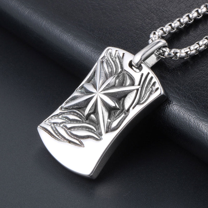 Factory Price Titanium Steel Retro Men's Pendant - Fashion Shield Rice Flower Hip-Hop Necklace