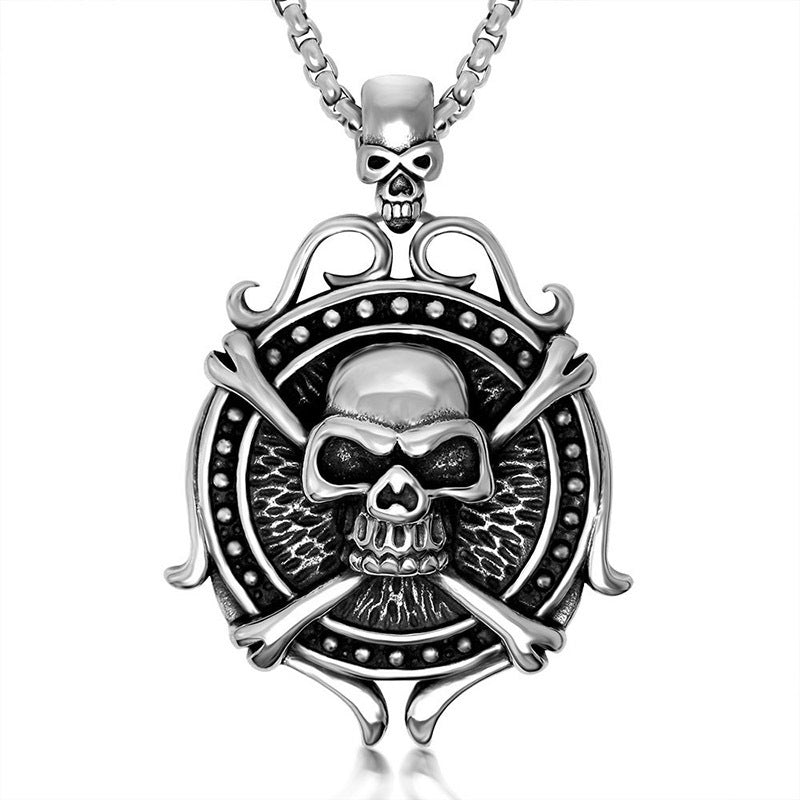 Bold Titanium Steel Skull Rudder Necklace for Men - Edgy Punk Pendant Jewelry