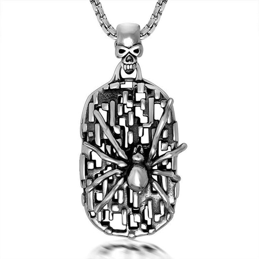 Gothic Skull and Spider Shield Pendant Necklace for Men - Stylish Titanium Steel Statement Accessory