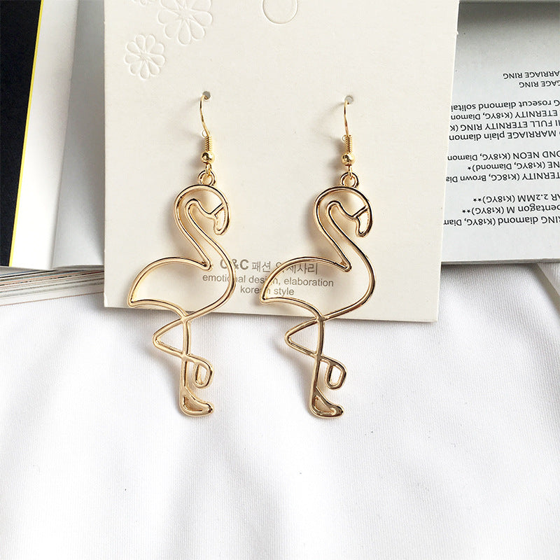 Chic Flamingo Long Alloy Earrings, Stylish Hollow Fashion Earrings