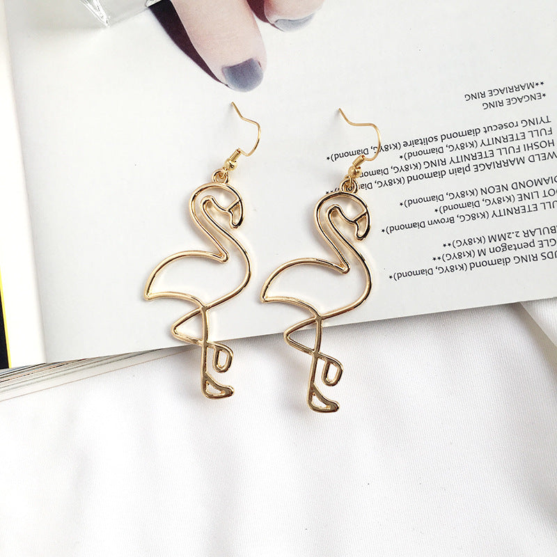 Chic Flamingo Long Alloy Earrings, Stylish Hollow Fashion Earrings