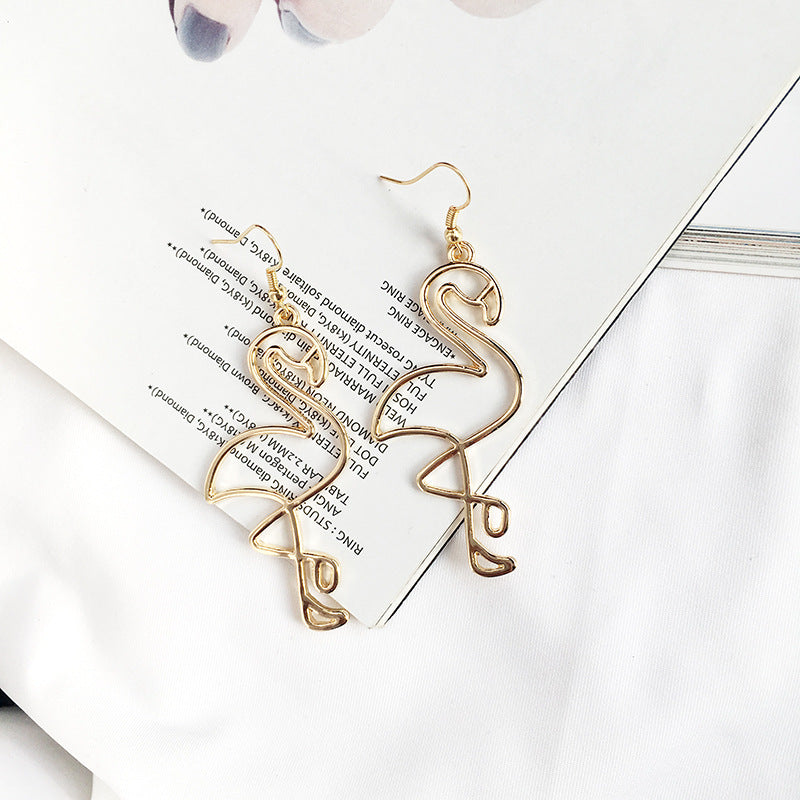 Chic Flamingo Long Alloy Earrings, Stylish Hollow Fashion Earrings