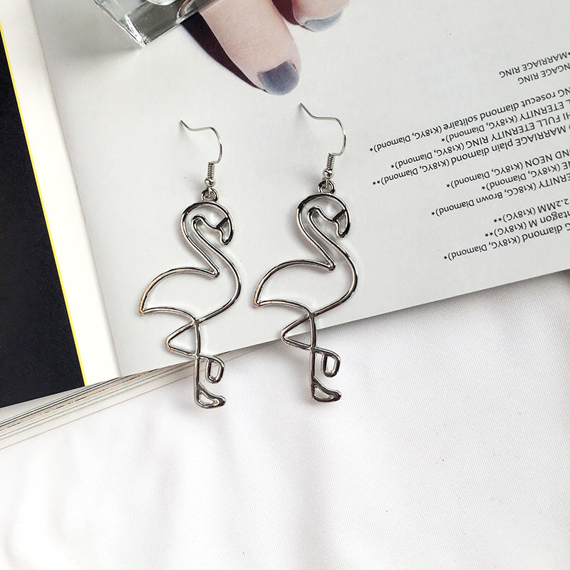 Chic Flamingo Long Alloy Earrings, Stylish Hollow Fashion Earrings