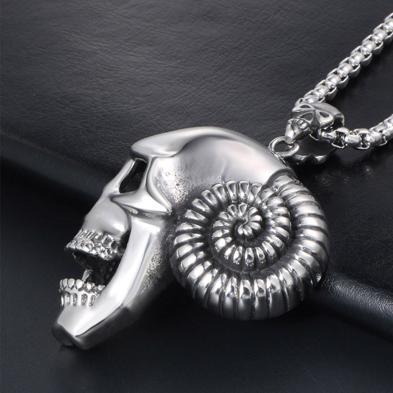 Vintage Skull Horn Pendant Necklace for Men - Custom Titanium Steel Accessory