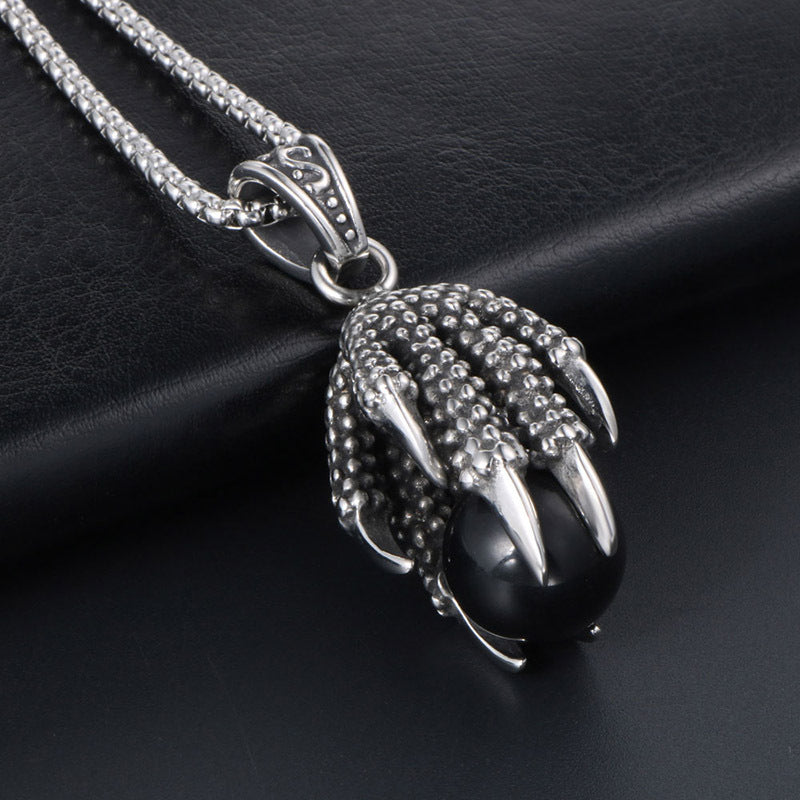 Stainless Steel Dragon Claw Necklace for Men - Retro Titanium Eagle Claw Pendant