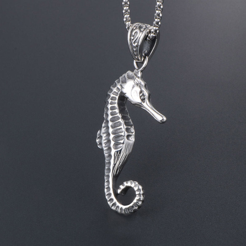 Personalized Retro Seahorse Pendant Necklace for Men in Titanium Steel