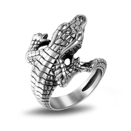 Vintage-Inspired Crocodile Design Titanium Steel Ring for Men and Women, Customizable Non-Fading Jewelry