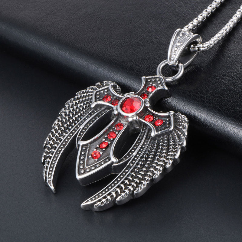 Men's Bold Eagle Dapeng Wings Red Zircon Pendant Necklace, Custom Titanium Steel Fashion Jewelry for Him