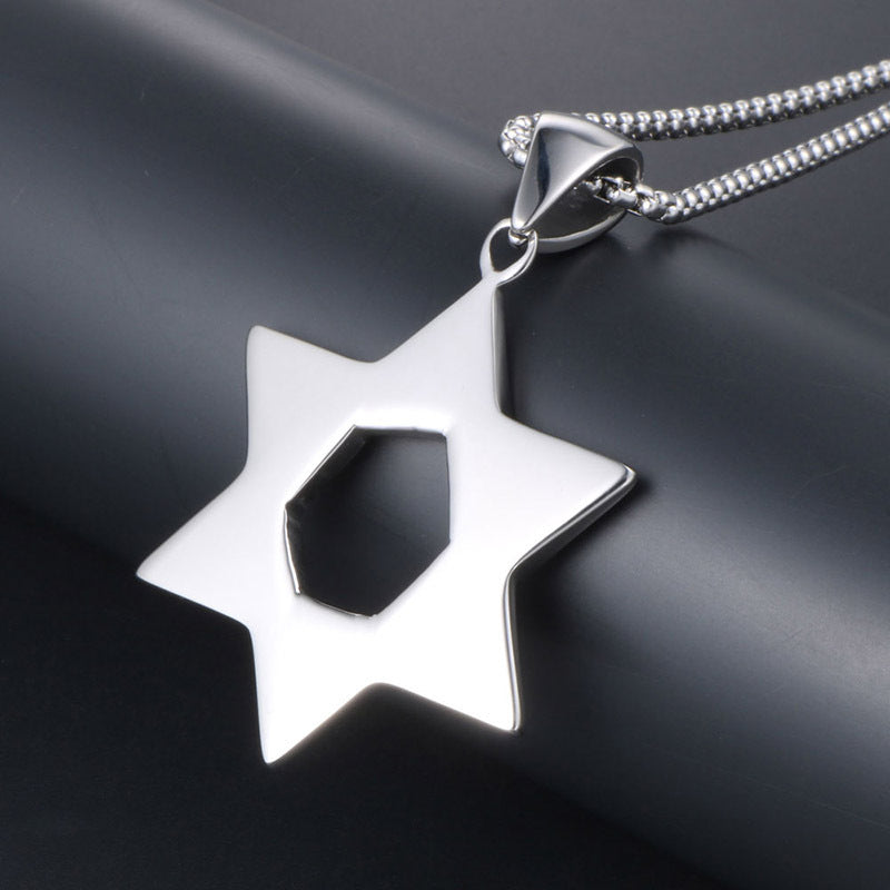 Personalized Retro Hexagon Star Titanium Steel Necklace for Men - Stylish Stainless Steel Pendant