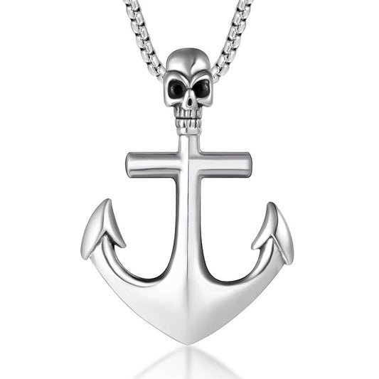 Men's Gothic Skull Anchor Necklace - Premium Titanium Steel Pendant for Bold Style