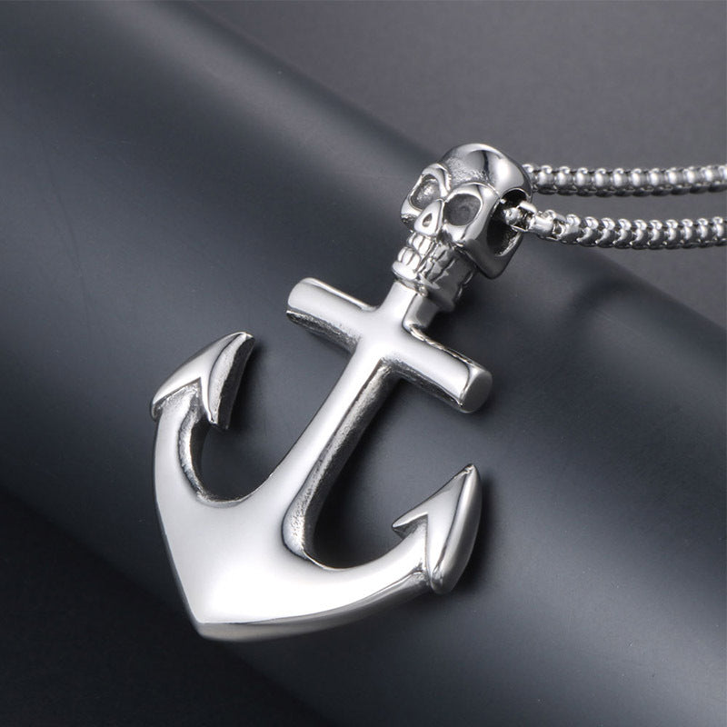 Men's Gothic Skull Anchor Necklace - Premium Titanium Steel Pendant for Bold Style