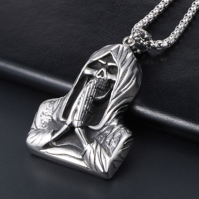 Oversized Titanium Steel Retro Pendant Necklace for Men - Grim Reaper Skull Design