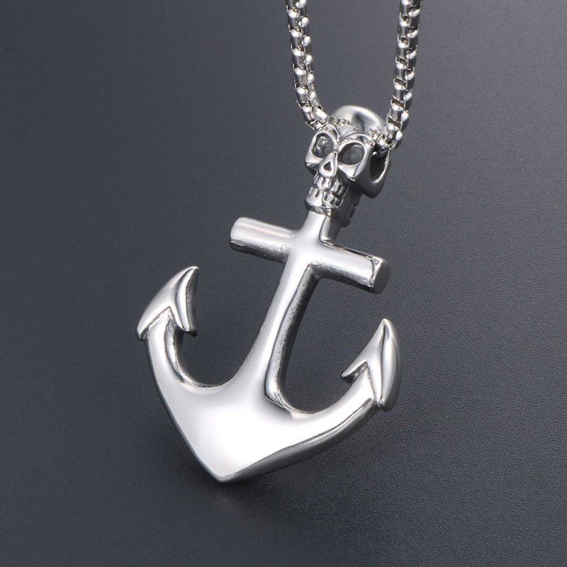 Men's Gothic Skull Anchor Necklace - Premium Titanium Steel Pendant for Bold Style