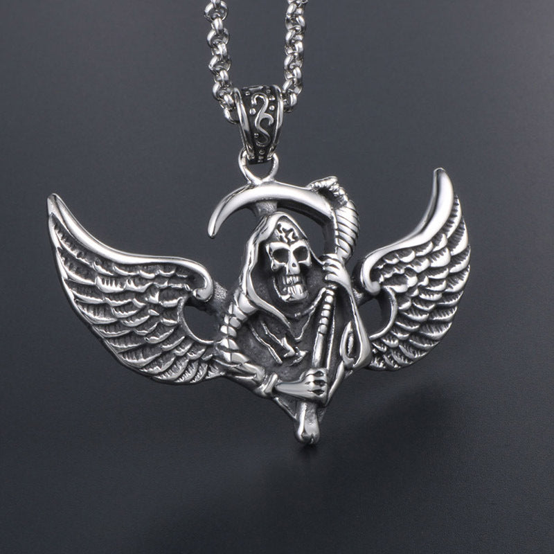 Punk Skull Reaper Pendant Necklace for Men - Titanium Steel Hipster Jewelry