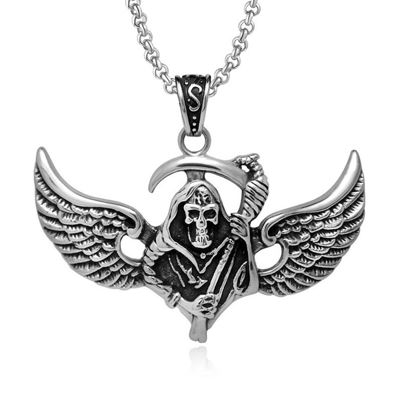 Punk Skull Reaper Pendant Necklace for Men - Titanium Steel Hipster Jewelry