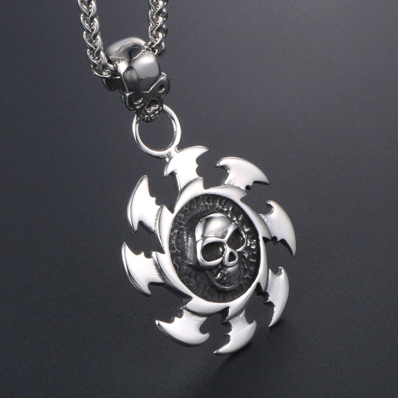 Retro Flame Skull Titanium Steel Pendant Necklace for Men