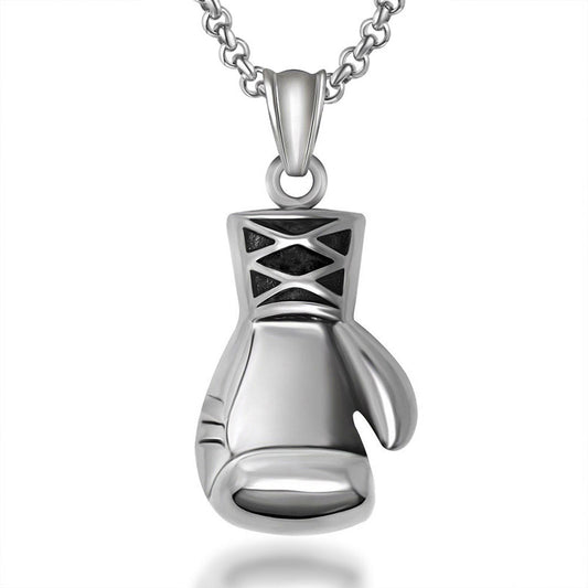 Titanium Steel Men's Pendant Necklace Featuring a Bold Boxing Gloves Design