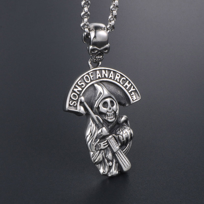 Customizable Punk Skull SONS Pendant Necklace for Men - Bold Titanium Steel Craftsmanship