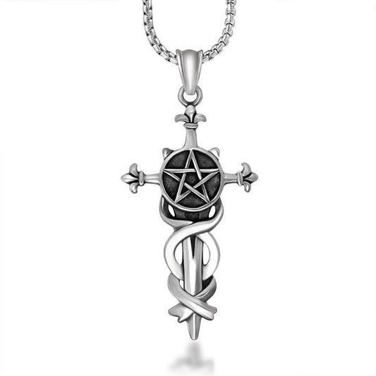 Titanium Steel Five-Pointed Star Sword Pendant Necklace for Men - Wholesale Jewelry Accessories