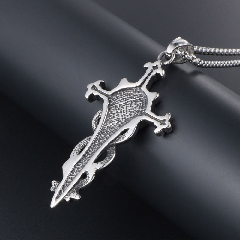 Titanium Steel Five-Pointed Star Sword Pendant Necklace for Men - Wholesale Jewelry Accessories