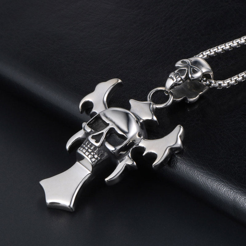 Gothic Titanium Steel Skull & Cross Pendant Necklace for Men - Retro Chic Jewelry