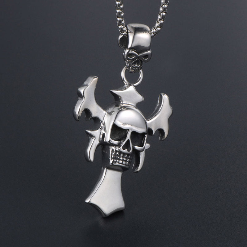 Gothic Titanium Steel Skull & Cross Pendant Necklace for Men - Retro Chic Jewelry