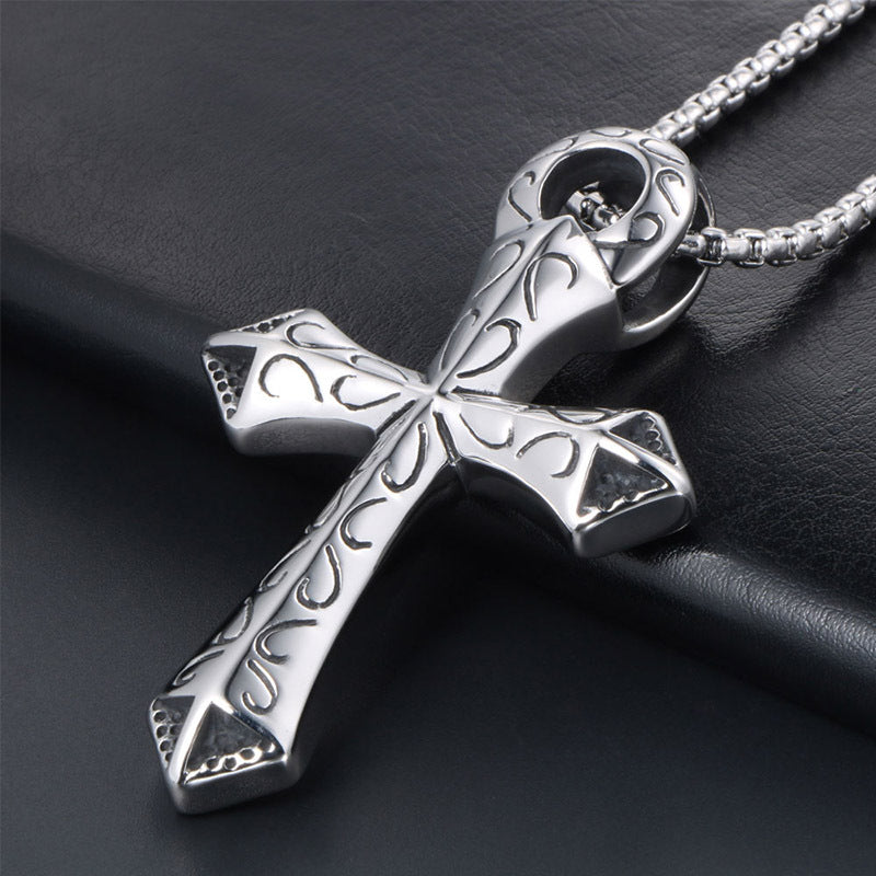 Punk-Inspired Titanium Steel Cross Necklace for Men - European and American Fashion